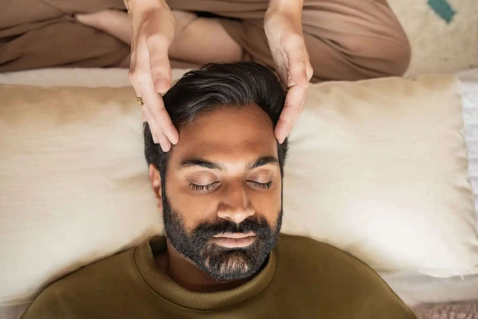 Client resting deeply during a reiki session for Manhattan Beach and South Bay clients at Word of Mouth