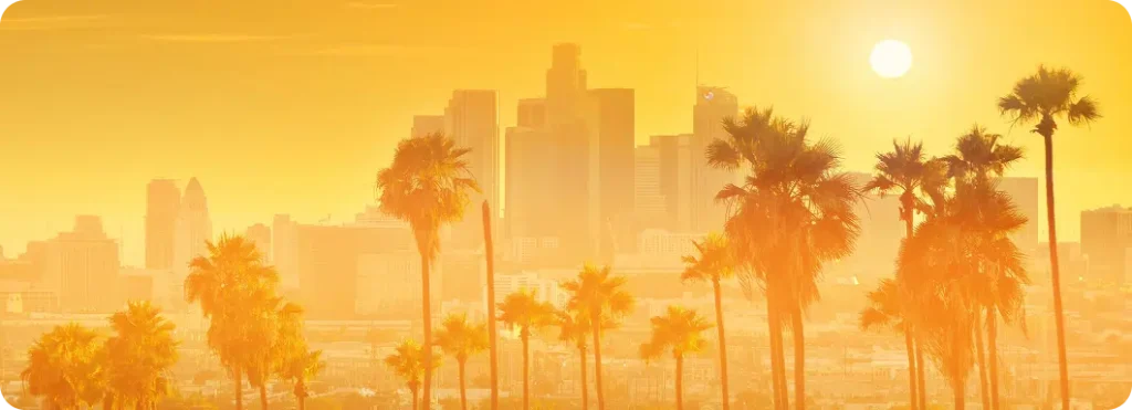 Los Angeles at golden hour along the route from Manhattan Beach to the Word of Mouth West Hollywood studio