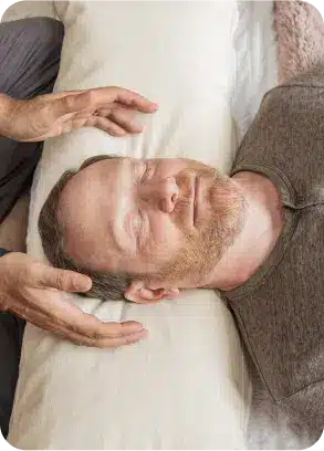 Client receiving nervous-system focused burnout recovery coaching at the Word of Mouth studio in West Hollywood